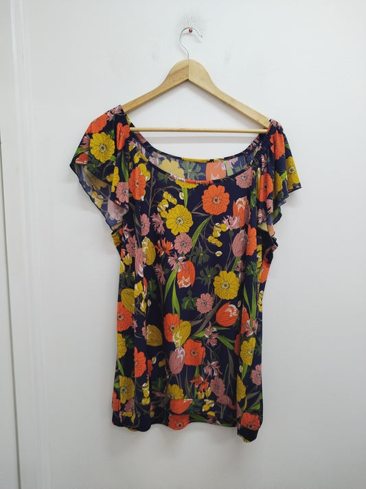 Tunique manches courtes marine fleurie Taille XL