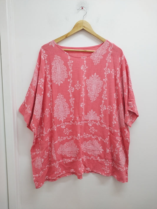 Tunique manches courtes corail fleurie Taille 2XL/3XL