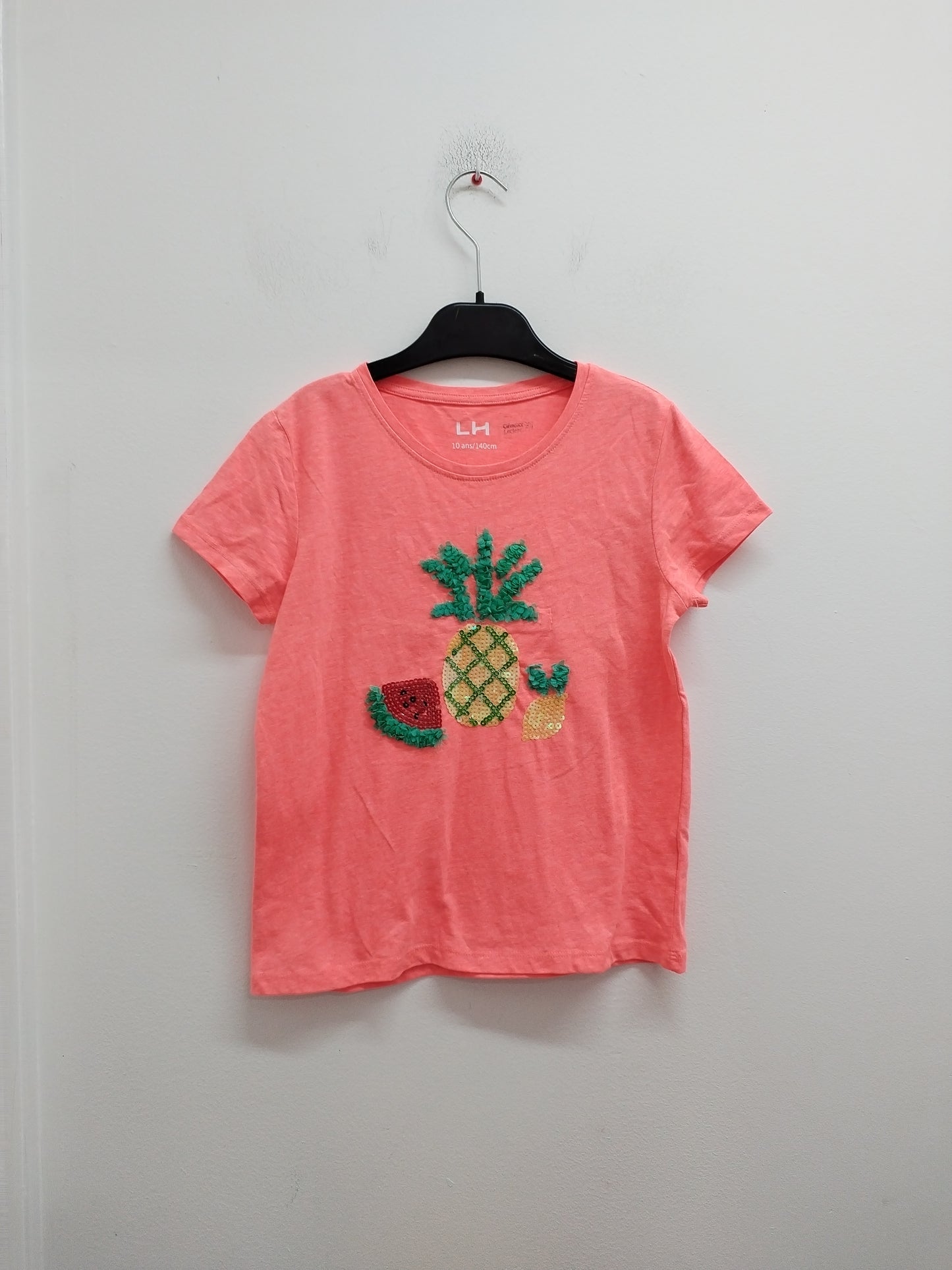 T-shirt La Halle orange flashy avec sequins Taille 10 Ans