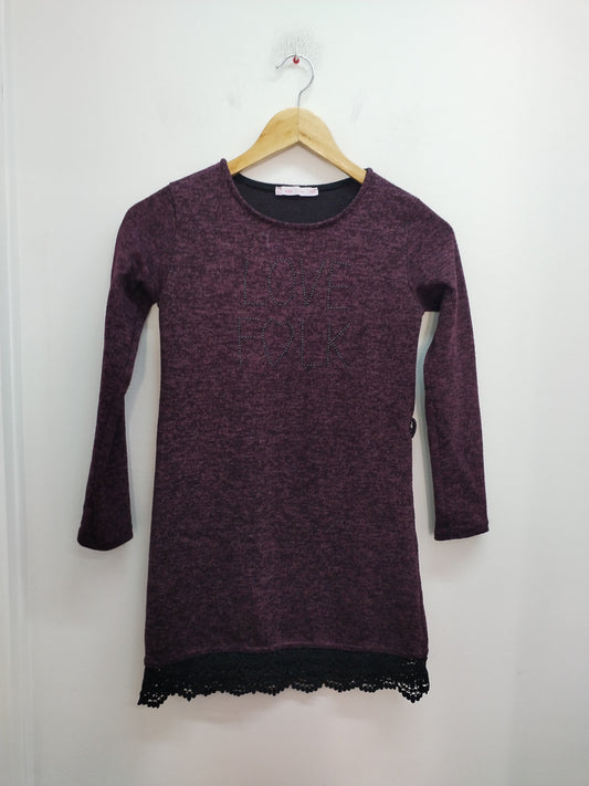 Robe pull manches longues Gémo Kids bordeaux chinée Taille 10 Ans