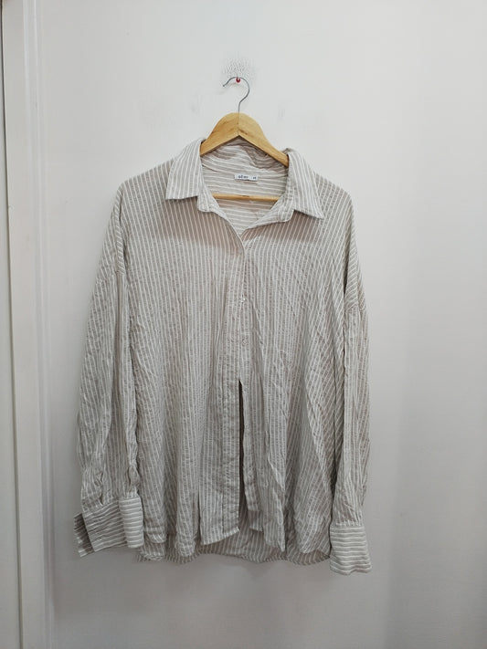 Chemise manches longues Gémo rayée blanche et beige Taille 50