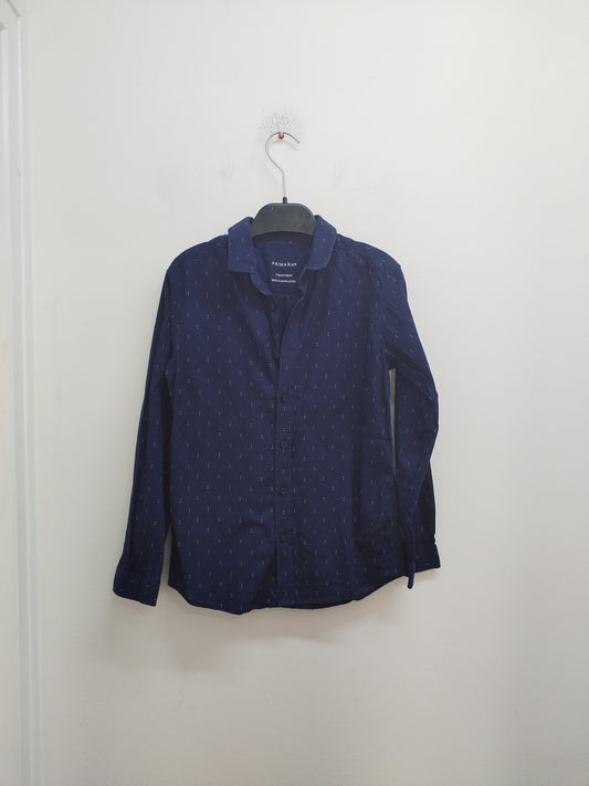Chemise manches longues Primark bleue avec petits points Taille 7/8 Ans