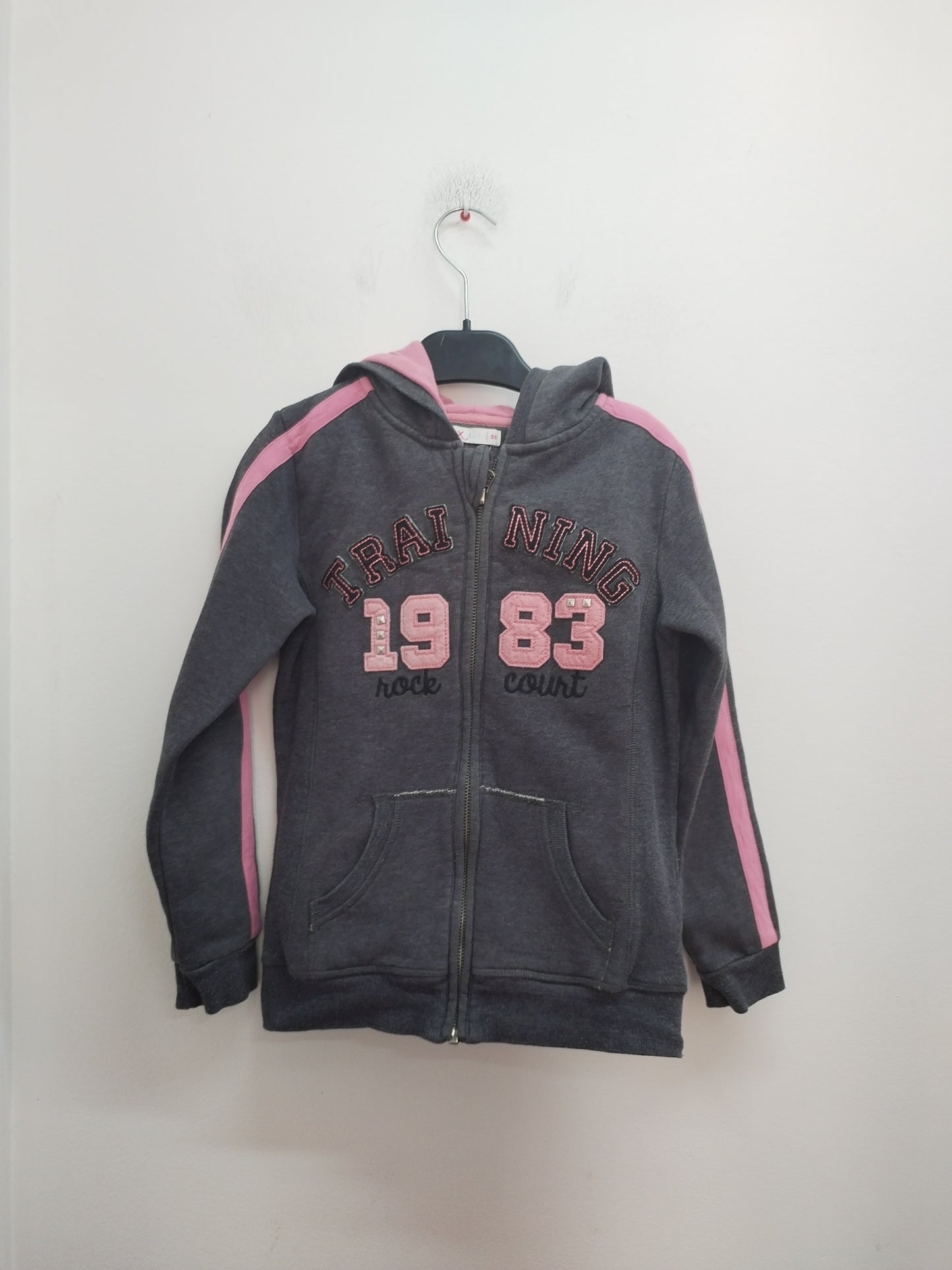 Sweat zippé à capuche Tex gris et rose Taille 10 Ans