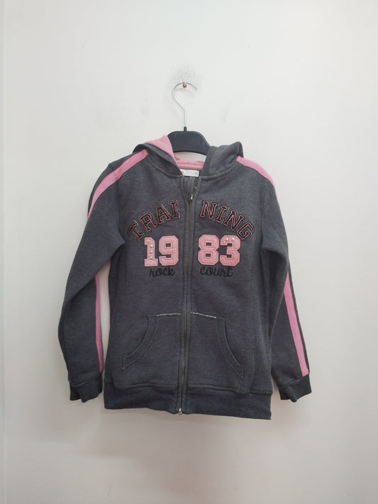 Sweat zippé à capuche Tex gris et rose Taille 10 Ans