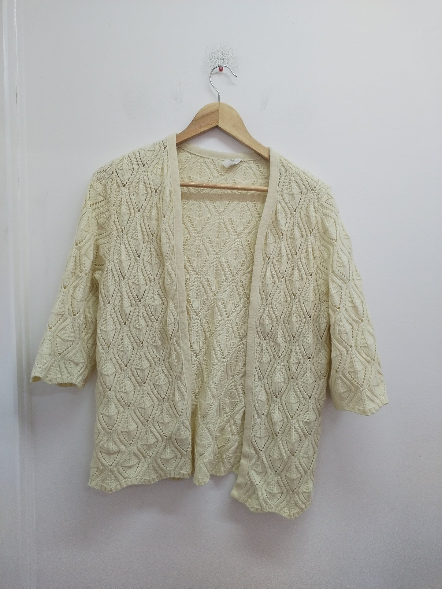 Gilet manches 3/4 Griffon mailles ajourées blanc cassé Taille L