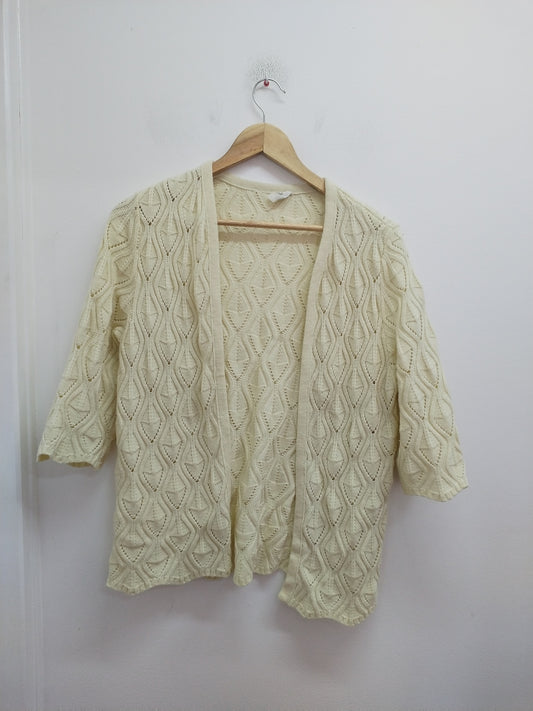 Gilet manches 3/4 Griffon mailles ajourées blanc cassé Taille L