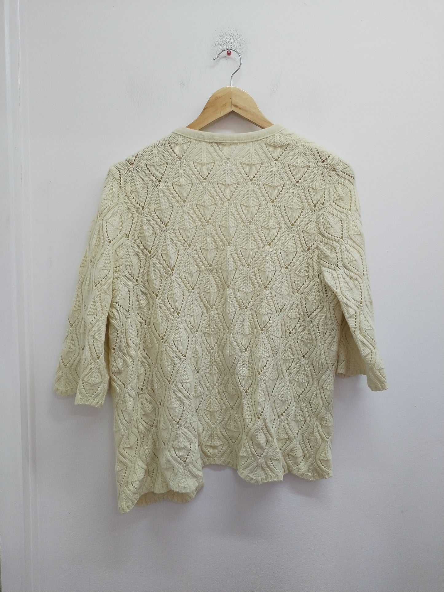 Gilet manches 3/4 Griffon mailles ajourées blanc cassé Taille L