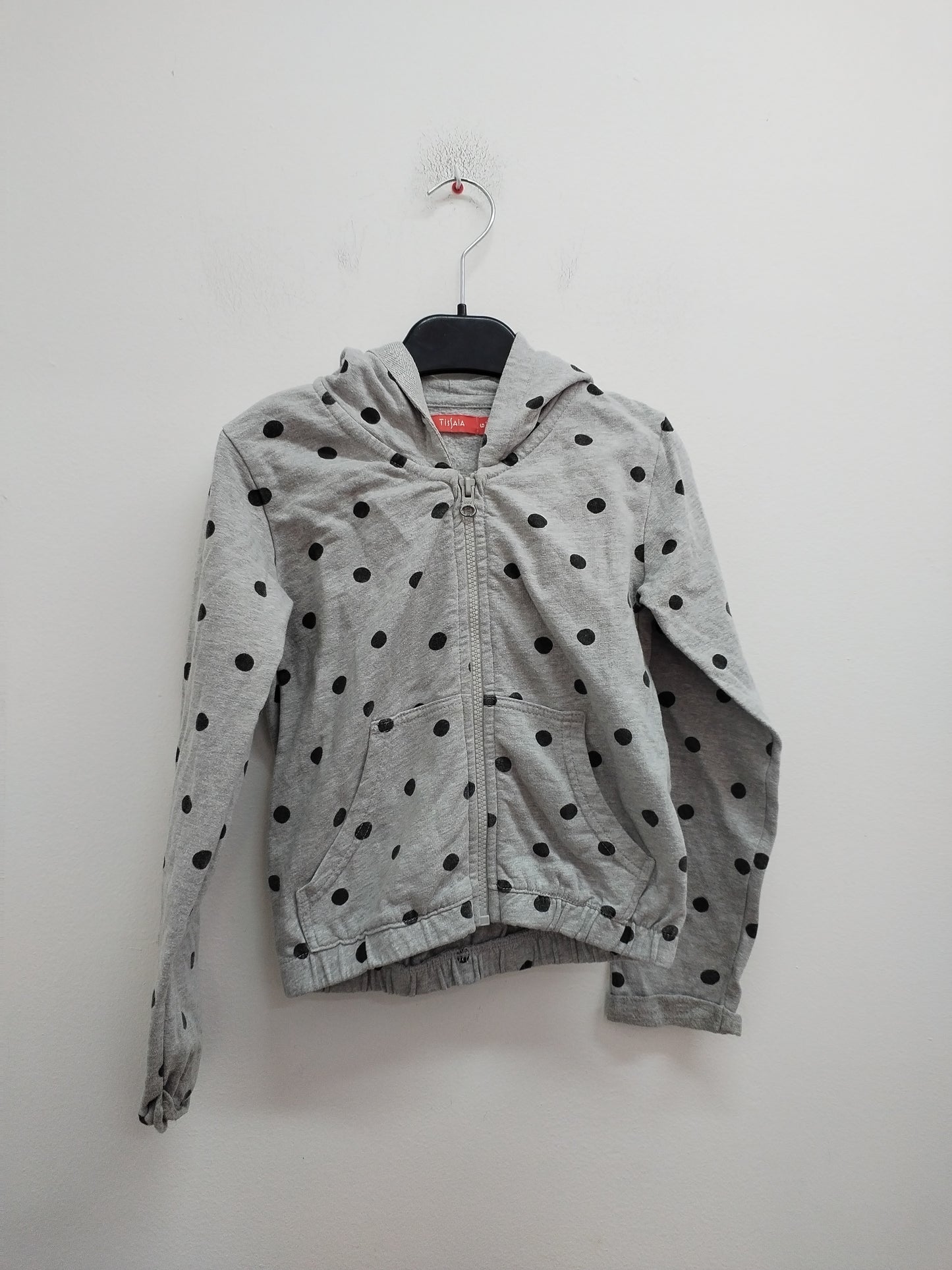Sweat zippé à capuche Tissaia gris à pois Taille 6 Ans