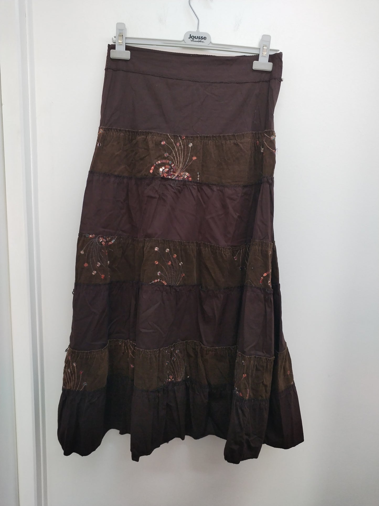 Jupe longue fantaisie marron avec sequins Taille L
