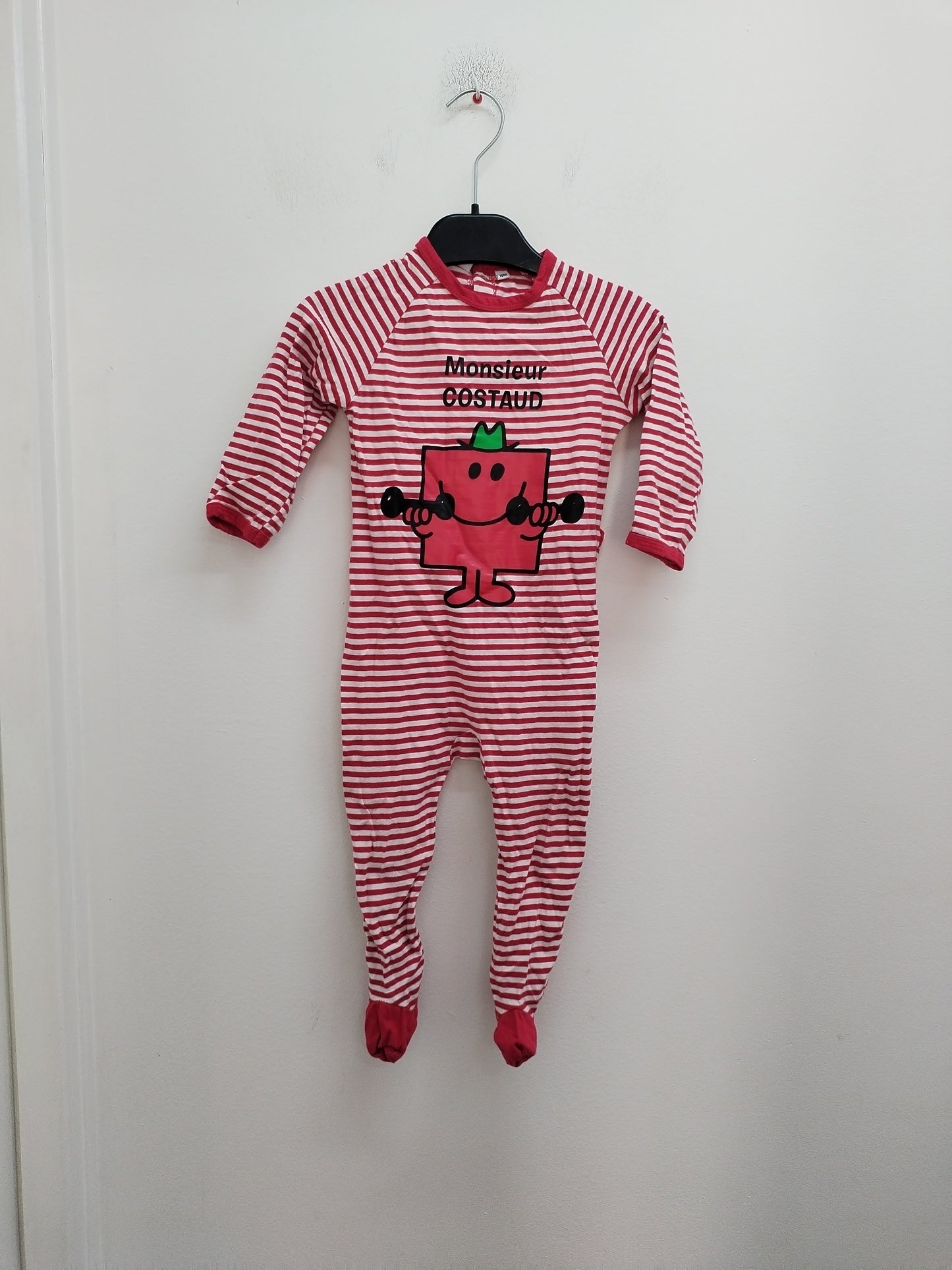 Pyjama Monsieur Madame rayé rouge et blanc avec impression Taille 18 Mois