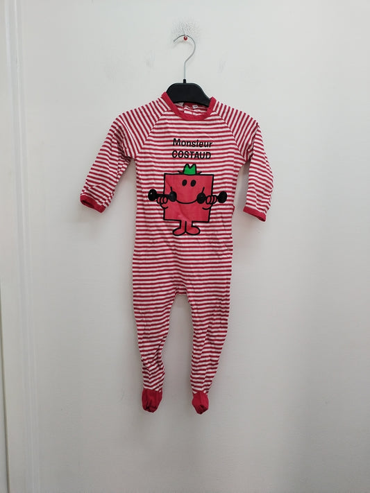 Pyjama Monsieur Madame rayé rouge et blanc avec impression Taille 18 Mois