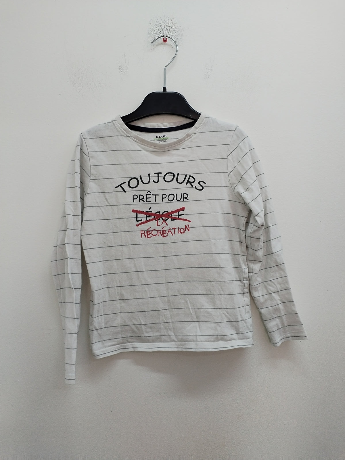 T-shirt manches longues Kiabi blanc rayé avec impression Taille 8 Ans