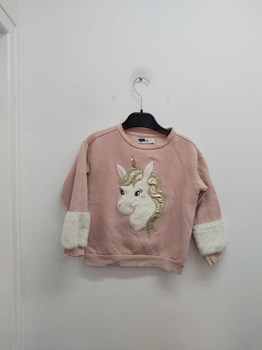Sweat C&A vieux rose avec licorne Taille 5 Ans