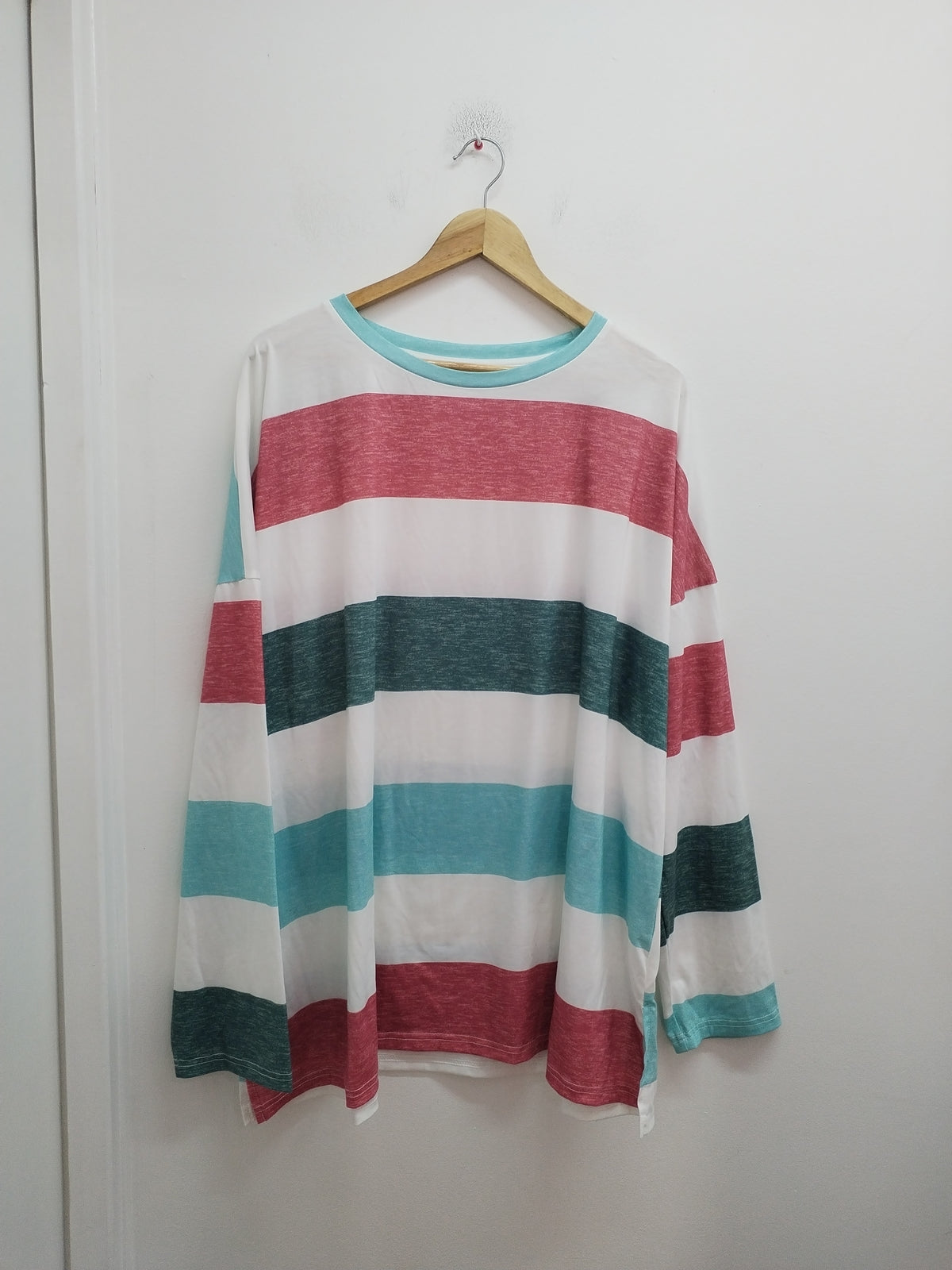 T-shirt manches longues rayé blanc, rouge, bleu et vert Taille 5XL