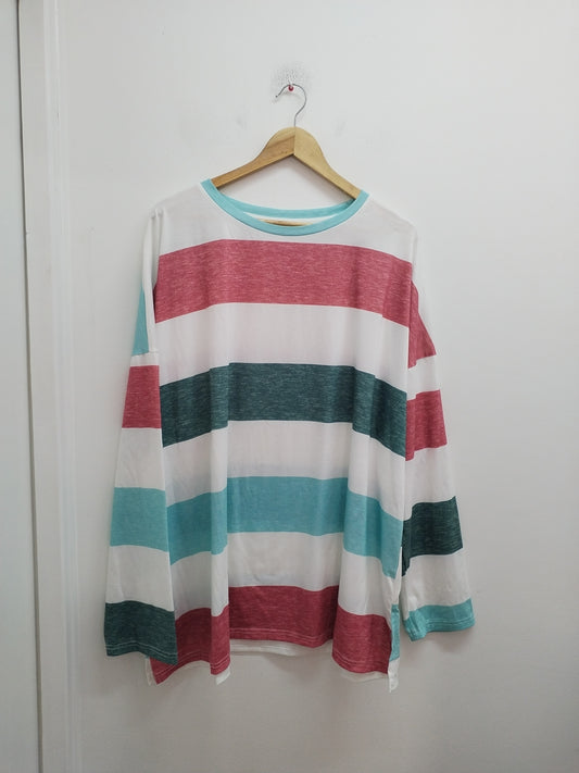 T-shirt manches longues rayé blanc, rouge, bleu et vert Taille 5XL