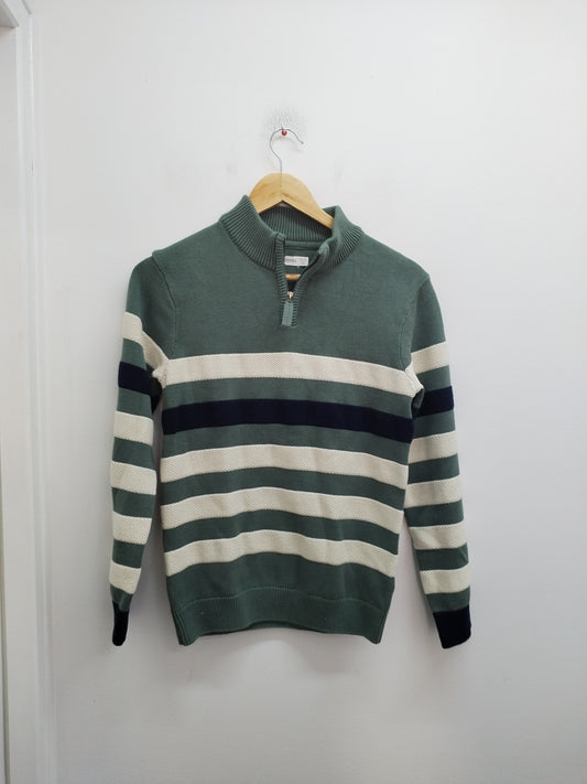 Pull col camionneur Orchestra rayé vert et beige Taille 12 Ans