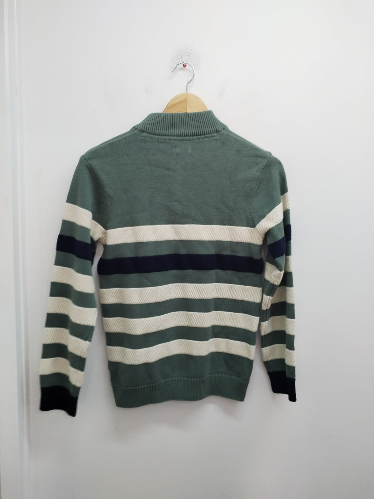 Pull col camionneur Orchestra rayé vert et beige Taille 12 Ans