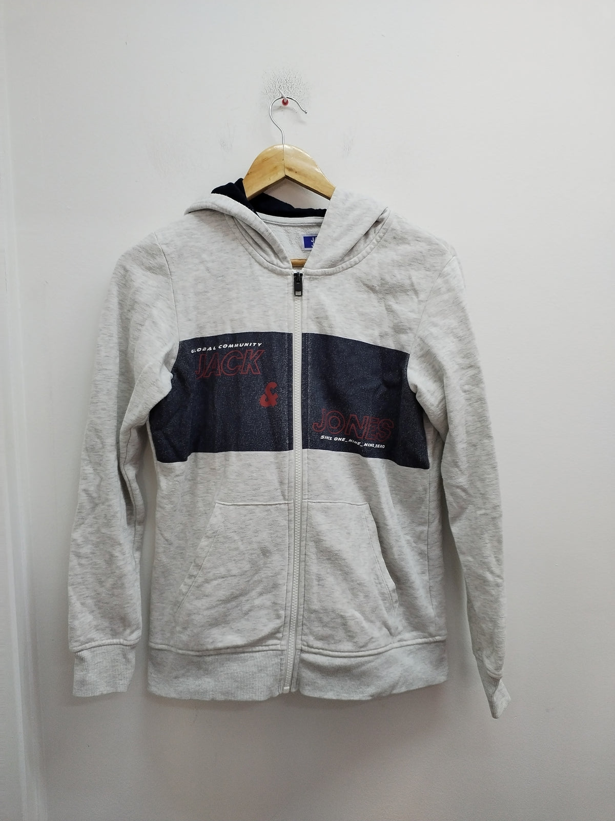Sweat zippé à capuche Jack & Jones blanc chiné avec impression Taille 14 Ans