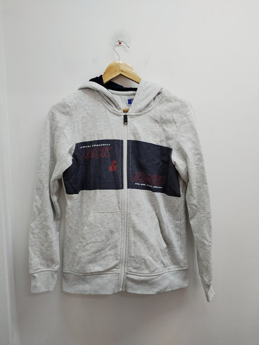 Sweat zippé à capuche Jack & Jones blanc chiné avec impression Taille 14 Ans