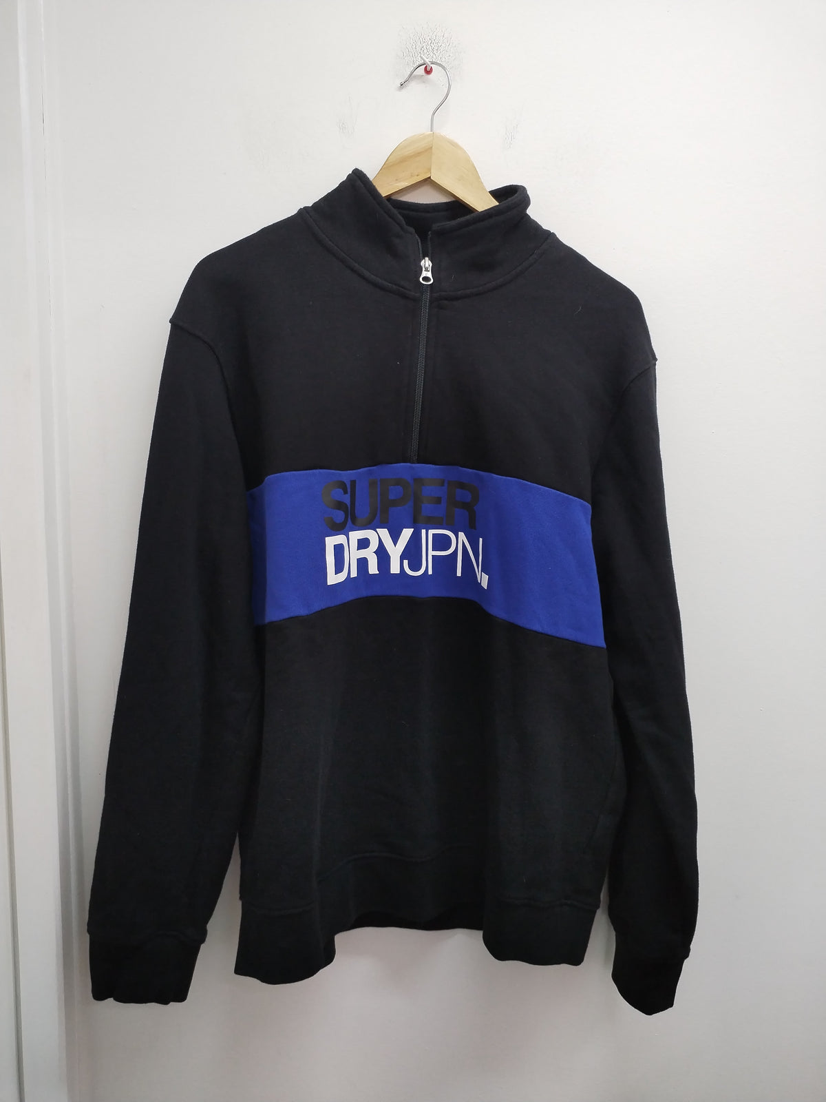 Sweat col camionneur Superdry noir et bleu avec impression Taille M