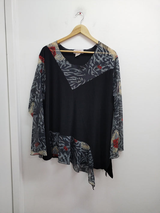 Tunique asymétrique Deomino noir et à motifs Taille 2XL