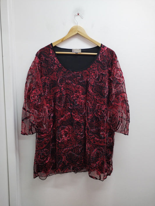 Tunique manches 3/4 Ikebana rouge et noire à motifs Taille 54/56