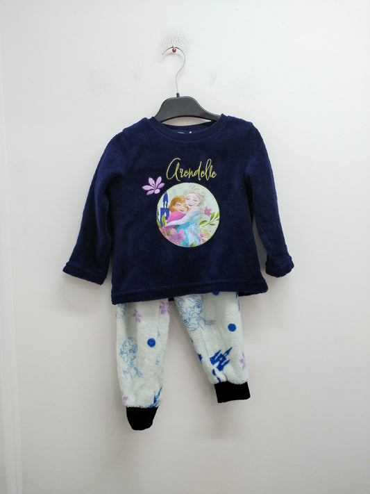 Pyjama polaire 2 pièces La Reine des Neiges marine et bleu clair à motifs Taille 4 Ans