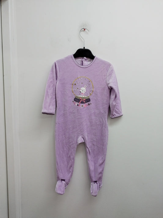 Pyjama velours Kitchoun lilas avec broderie Taille 24 Mois