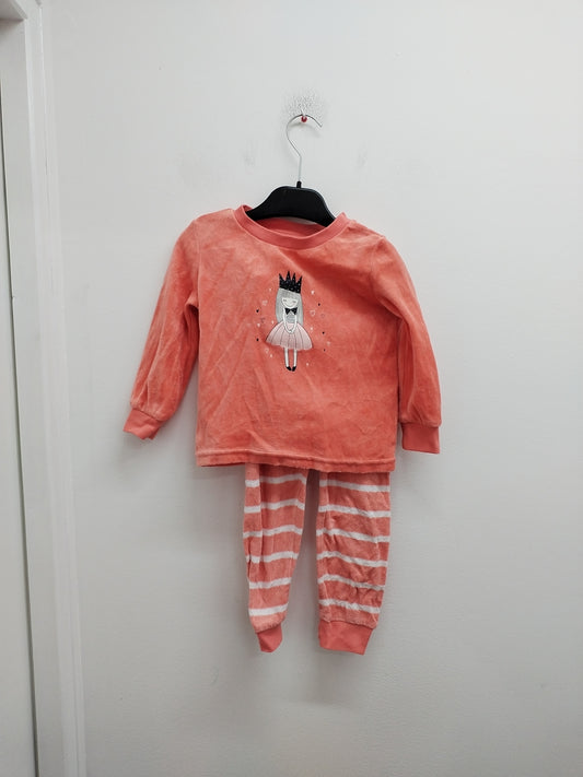 Pyjama velours 2 pièces Pocopiano orange et blanc avec impression Taille 3 Ans