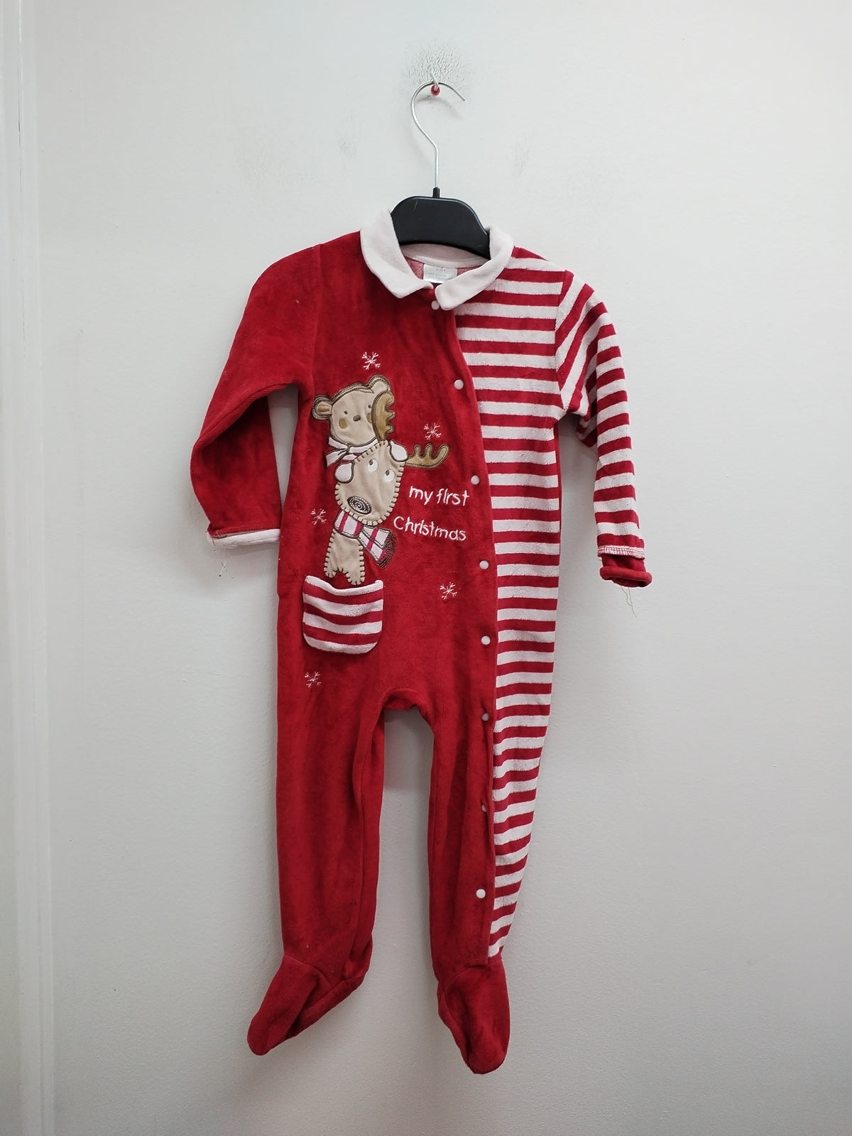 Pyjama velours de Noël rouge et blanc rayé avec broderie Taille 23 Mois