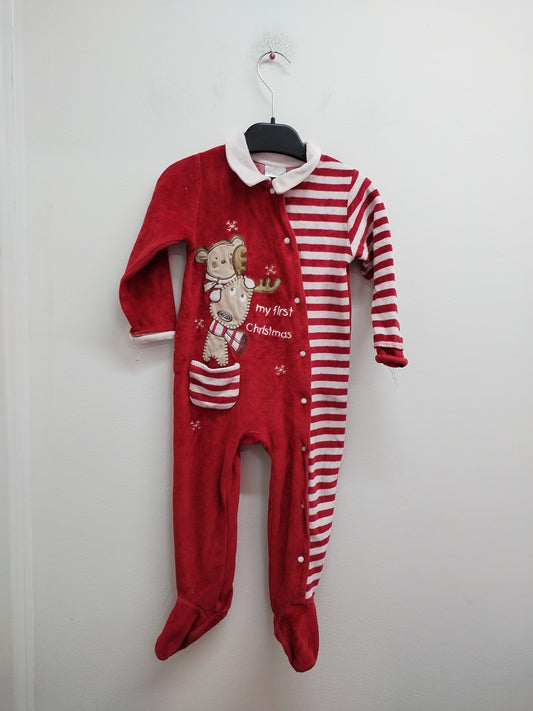 Pyjama velours de Noël rouge et blanc rayé avec broderie Taille 23 Mois