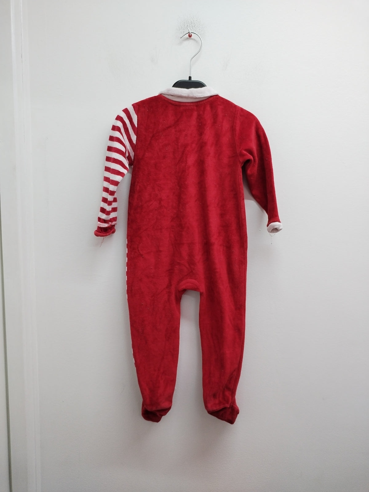 Pyjama velours de Noël rouge et blanc rayé avec broderie Taille 23 Mois