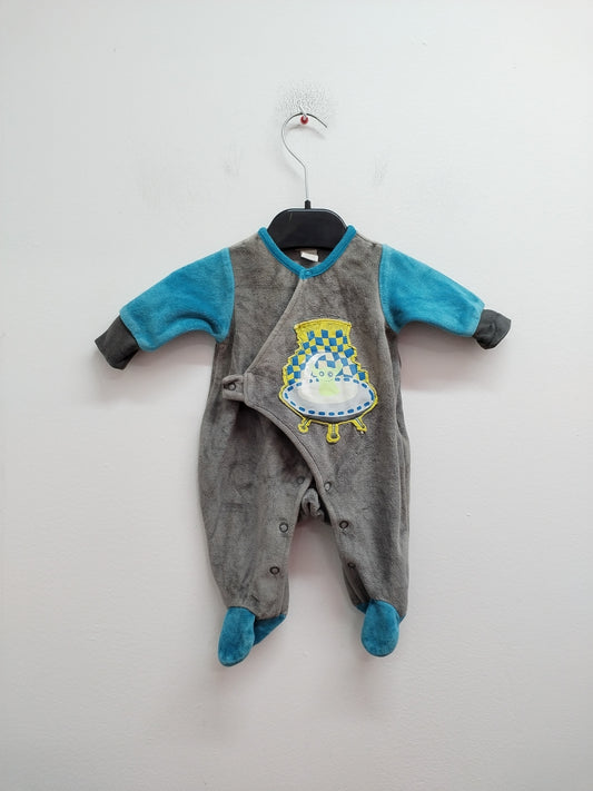Pyjama velours Orchestra gris et bleu avec broderie Taille Naissance