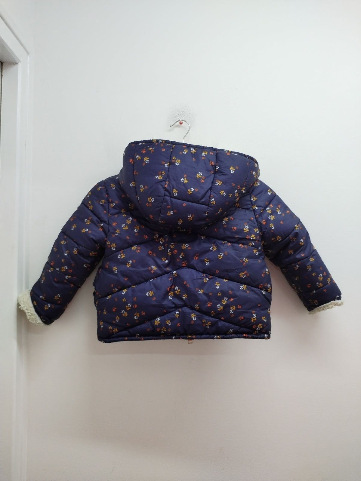 Manteau réversible doublé Lulu Castagnette marine fleuri et beige Taille 4 Ans