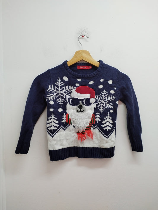 Pull de Noël Tissaia bleu avec motifs Taille 4 Ans