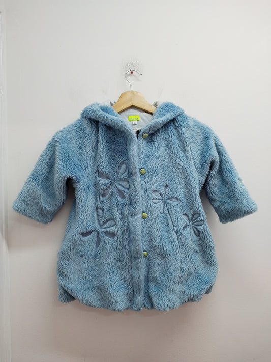 Manteau long avec capuche en fausse fourrure Marèse bleu Taille 2 Ans