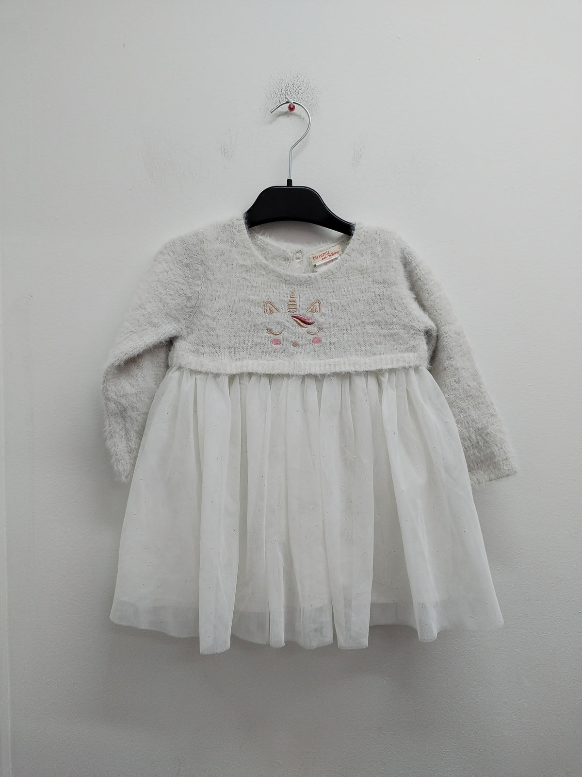 Robe manches longues DPAM blanche à paillettes avec broderie Taille 24 Mois