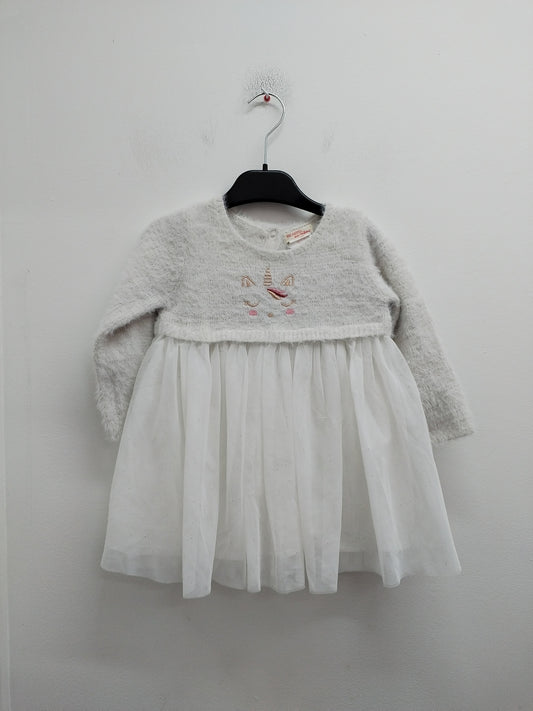 Robe manches longues DPAM blanche à paillettes avec broderie Taille 24 Mois