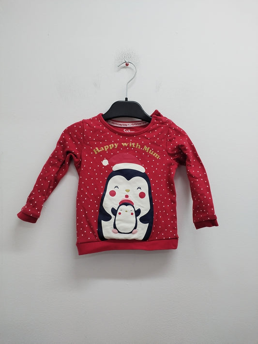 Sweat de Noël C&A rouge à motifs Taille 12/18 Mois