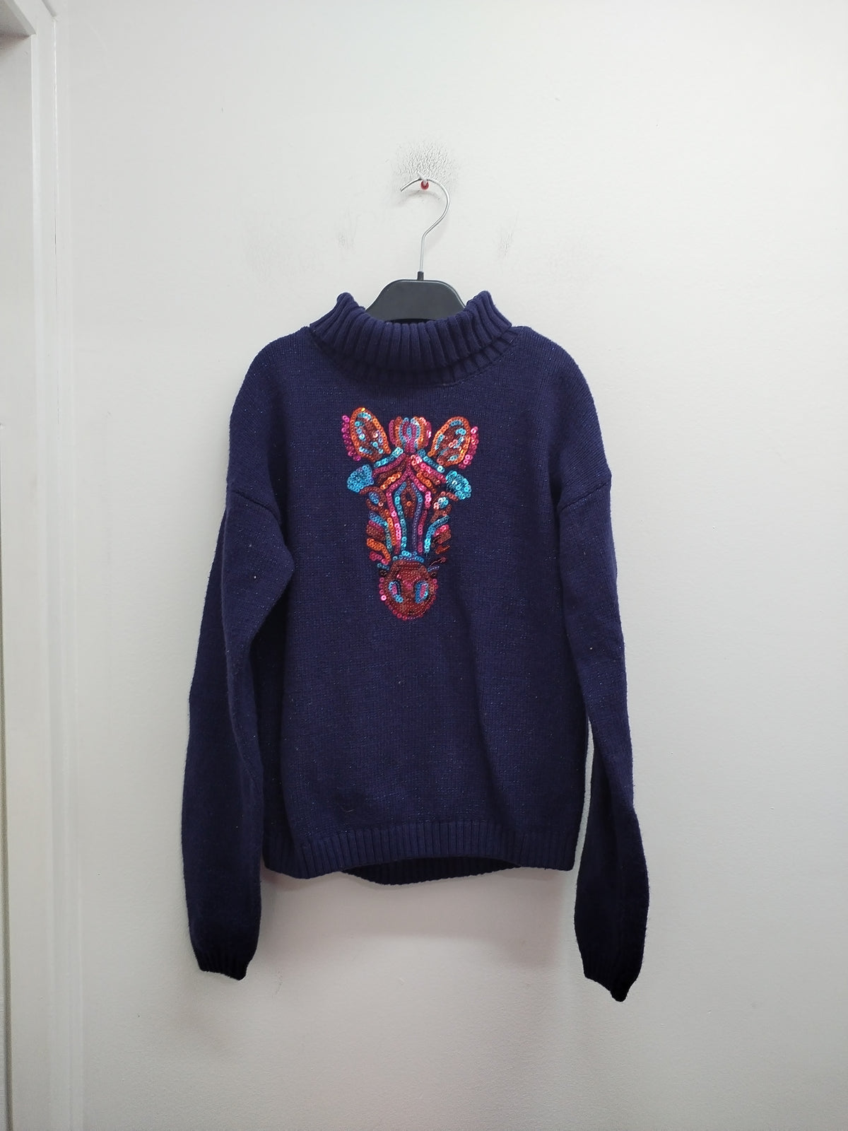 Pull en mailles avec col roulé DPAM marine avec sequins Taille 12 Ans